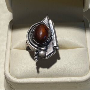ART DECO STERLING SILVER AMBER RING 6